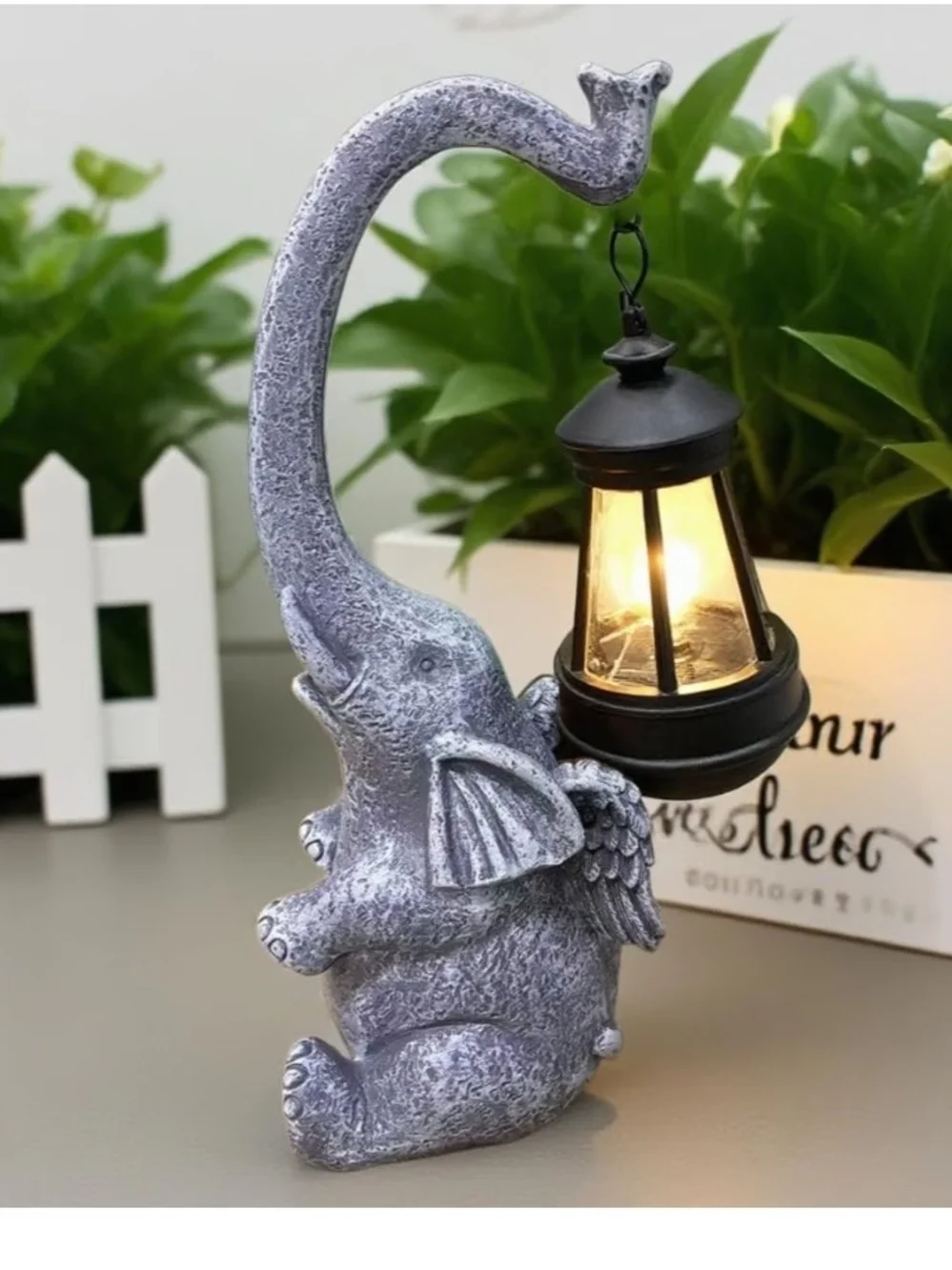 Garden Elephant Lantern Statue - Gray Decorative Solar Light